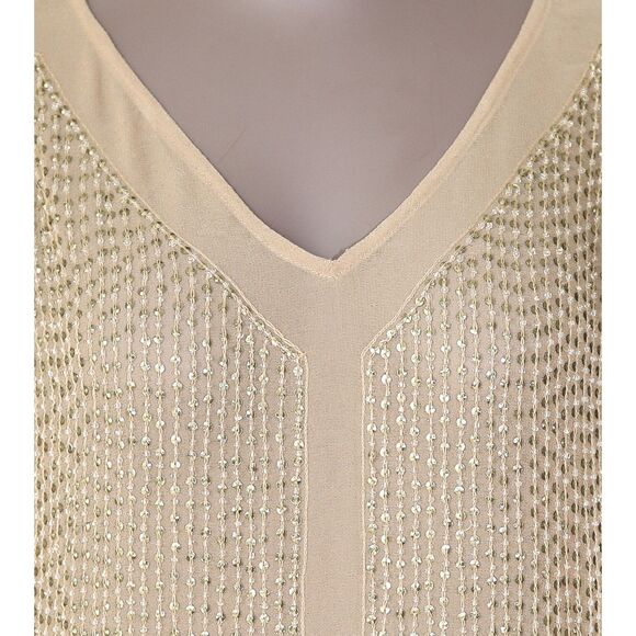 Vintage Y2K Beaded Blouse Festival Sheer Top Summer Beach Vacation Cover Up - Picture 3 of 4